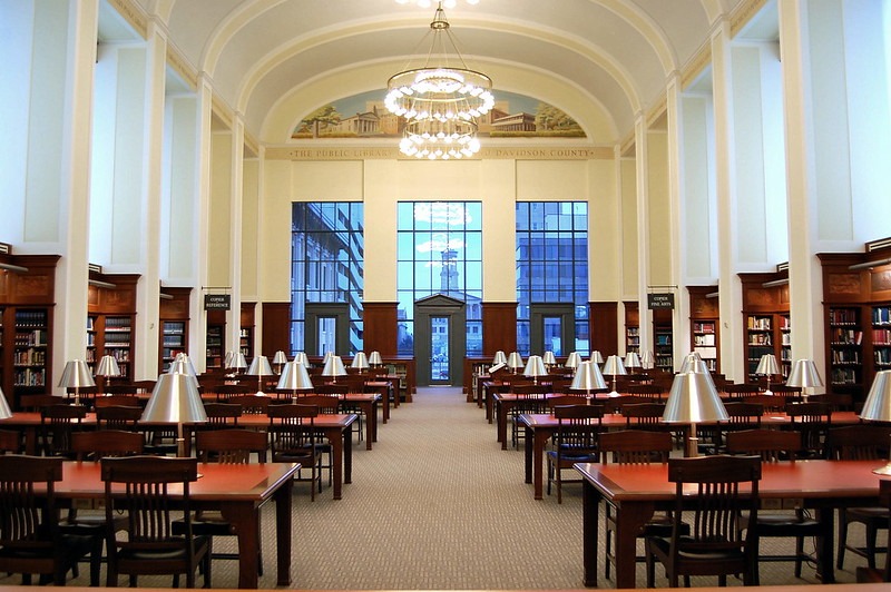 "Nashville Public Library, Grand Reading Room" by robert.claypool is licensed under CC BY 2.0.